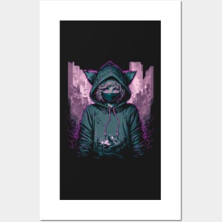 Anime hooded Catgirl silkscreen Posters and Art